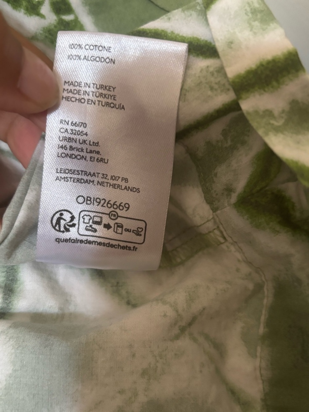 Anthropologie Green & White Tie Dye Style Peplum Printed Top Size L - Picture 5 of 5